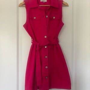 Pink Sleeveless Belted Dress
